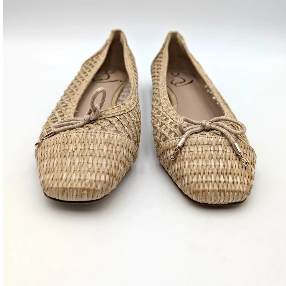 Sam Edelman May Ballet Flat Bow Detail Women's Woven Raffia Size US7.5M EU38